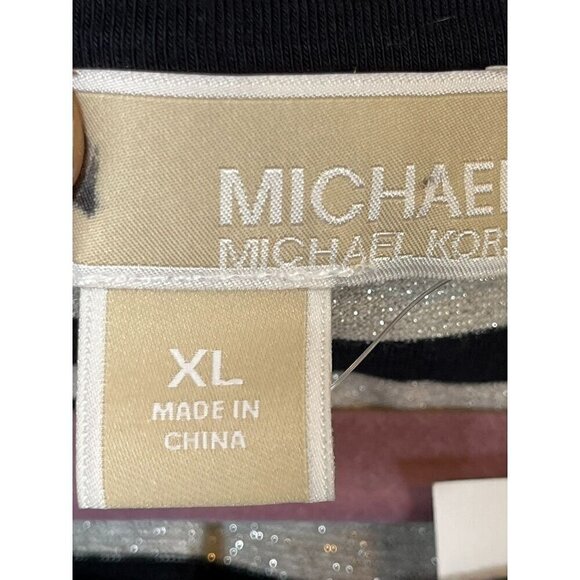 Michael Kors Top Women XL Black Striped Coastal Shimmer Neutral Capsule Office - Picture 2 of 11